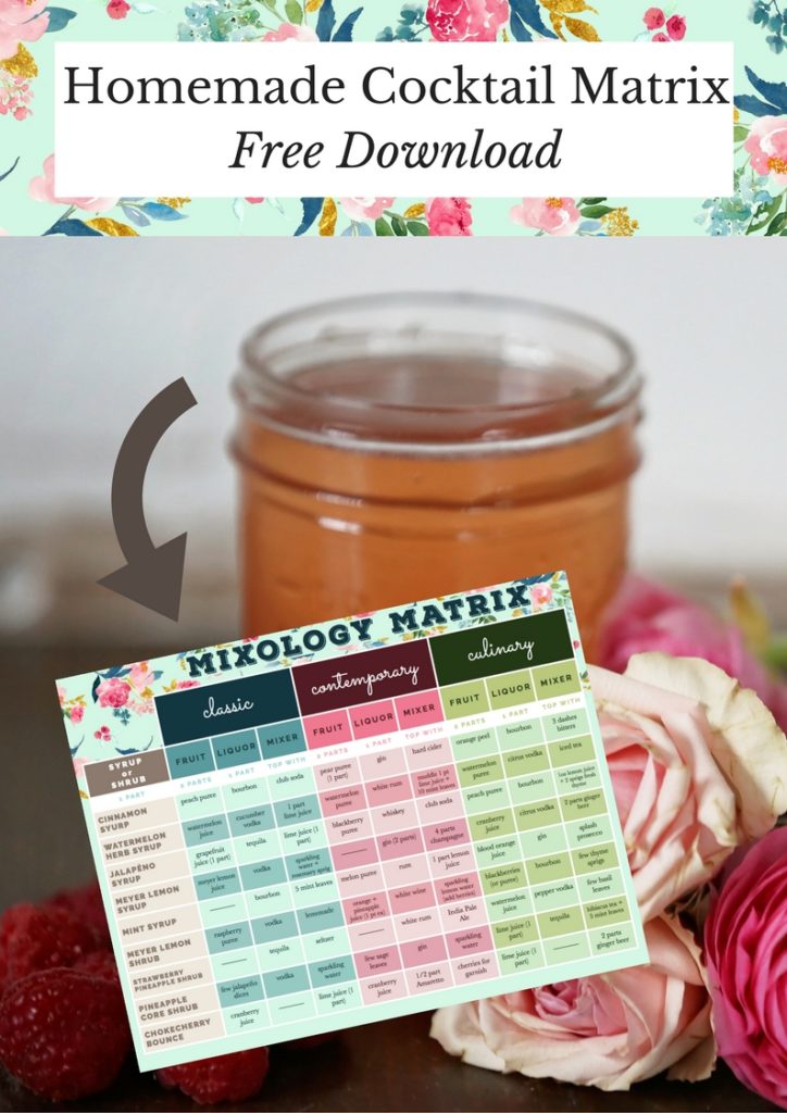 Download the completely free homemade cocktail mixology matrix that will help you create easy, farmer's market fresh cocktails with whatever ingredients you have in the fridge! The matrix features classic, contemporary, and culinary themes and it is completely free! Grab this beautiful guide here!