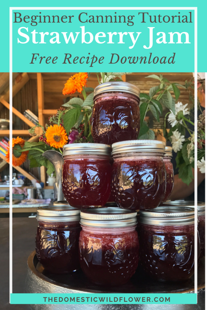 Strawberry Jam Canning Recipe Beginner Canning Tutorial with free recipe download! Strawberries are THE easiest beginner canning project ever and this recipe can be doubled or cut in half! Get it here!