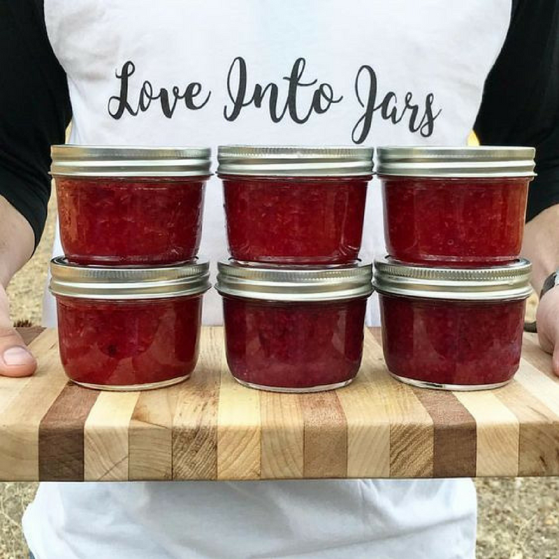 6 jars of raspberry jam Tower of canning jars from the Best Canning Jars post